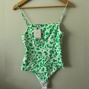 NWT Zara Printed Poplin Bodysuit neon green cheetah S